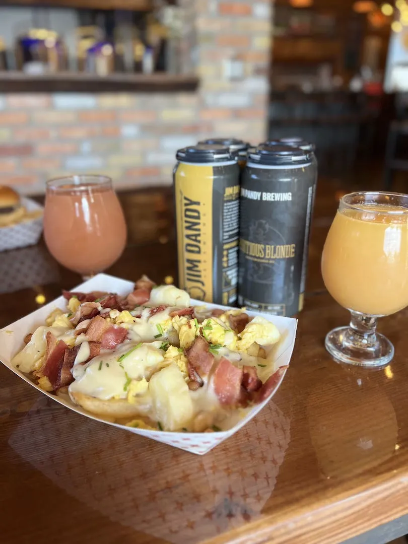 Brunch food and beer